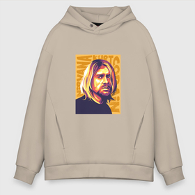 Мужское худи Oversize хлопок с принтом Nirvana   Cobain в Белгороде, френч-терри — 70% хлопок, 30% полиэстер. Мягкий теплый начес внутри —100% хлопок | боковые карманы, эластичные манжеты и нижняя кромка, капюшон на магнитной кнопке | 