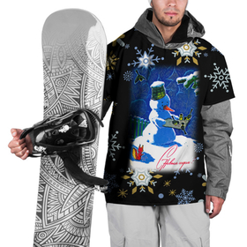 Накидка на куртку 3D с принтом Новый год снеговик и птицы в Тюмени, 100% полиэстер |  | 