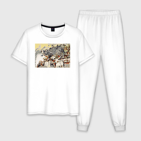 Мужская пижама хлопок с принтом Коты Кандинского в Екатеринбурге, 100% хлопок | брюки и футболка прямого кроя, без карманов, на брюках мягкая резинка на поясе и по низу штанин
 | 