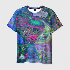 Мужская футболка 3D с принтом Цветные волновые разводы в Кировске, 100% полиэфир | прямой крой, круглый вырез горловины, длина до линии бедер | 