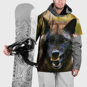 Накидка на куртку 3D с принтом Оскал чёрного волка в Петрозаводске, 100% полиэстер |  | 