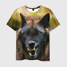 Мужская футболка 3D с принтом Оскал чёрного волка в Кировске, 100% полиэфир | прямой крой, круглый вырез горловины, длина до линии бедер | 