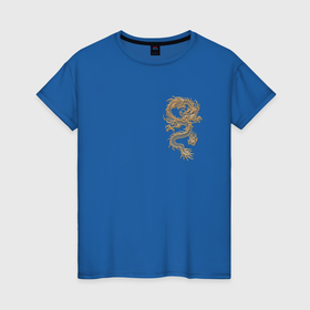 Женская футболка хлопок с принтом Китайский золотой дракон в Тюмени, 100% хлопок | прямой крой, круглый вырез горловины, длина до линии бедер, слегка спущенное плечо | 