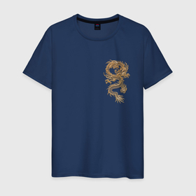 Мужская футболка хлопок с принтом Китайский золотой дракон в Санкт-Петербурге, 100% хлопок | прямой крой, круглый вырез горловины, длина до линии бедер, слегка спущенное плечо. | 