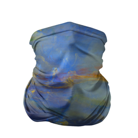 Бандана-труба 3D с принтом Абстрактные мазки красок и силуэт   Синий в Тюмени, 100% полиэстер, ткань с особыми свойствами — Activecool | плотность 150‒180 г/м2; хорошо тянется, но сохраняет форму | 