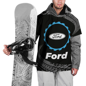 Накидка на куртку 3D с принтом Ford в стиле Top Gear со следами шин на фоне в Кировске, 100% полиэстер |  | Тематика изображения на принте: 