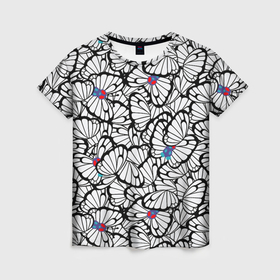 Женская футболка 3D с принтом бабочка паттерн в Кировске, 100% полиэфир ( синтетическое хлопкоподобное полотно) | прямой крой, круглый вырез горловины, длина до линии бедер | 