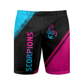 Мужские шорты спортивные с принтом Scorpions   neon gradient: надпись, символ ,  |  | 