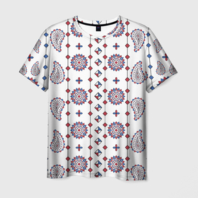 Мужская футболка 3D с принтом Пейсли с мандалами в Новосибирске, 100% полиэфир | прямой крой, круглый вырез горловины, длина до линии бедер | 