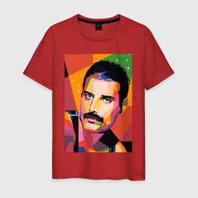 Мужская футболка хлопок с принтом Фредди Меркьюри   полигональный поп арт в Тюмени, 100% хлопок | прямой крой, круглый вырез горловины, длина до линии бедер, слегка спущенное плечо. | 