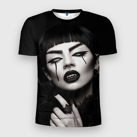 Мужская футболка 3D Slim с принтом Девушка   вампир в Белгороде, 100% полиэстер с улучшенными характеристиками | приталенный силуэт, круглая горловина, широкие плечи, сужается к линии бедра | Тематика изображения на принте: 