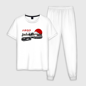 Мужская пижама хлопок с принтом Toyota AE86 Truenno , 100% хлопок | брюки и футболка прямого кроя, без карманов, на брюках мягкая резинка на поясе и по низу штанин
 | Тематика изображения на принте: 