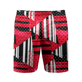 Мужские шорты спортивные с принтом Красный, черный и белый горошек и полоска, пэчворк в Курске,  |  | Тематика изображения на принте: 