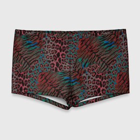 Мужские купальные плавки 3D с принтом Тигровый, леопардовый узор на темном синем, красном фоне в Курске, Полиэстер 85%, Спандекс 15% |  | Тематика изображения на принте: 
