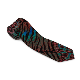 Галстук 3D с принтом Тигровый, леопардовый узор на темном синем, красном фоне , 100% полиэстер | Длина 148 см; Плотность 150-180 г/м2 | 