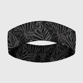 Повязка на голову 3D с принтом Белые контуры тропических листьев на черном ,  |  | Тематика изображения на принте: 