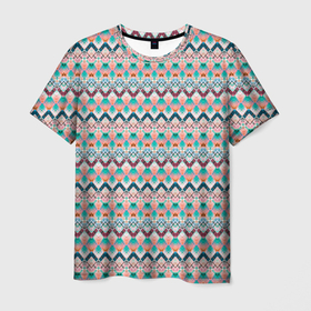 Мужская футболка 3D с принтом Многоцветный полосатый восточный орнамент в Курске, 100% полиэфир | прямой крой, круглый вырез горловины, длина до линии бедер | 