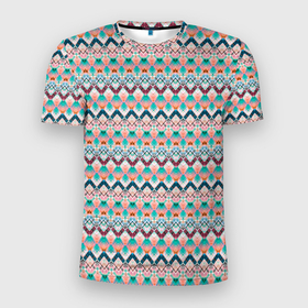 Мужская футболка 3D Slim с принтом Многоцветный полосатый восточный орнамент в Курске, 100% полиэстер с улучшенными характеристиками | приталенный силуэт, круглая горловина, широкие плечи, сужается к линии бедра | 