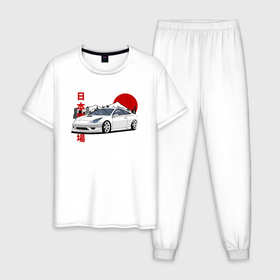 Мужская пижама хлопок с принтом Toyota celica gt s JDM Retro в Екатеринбурге, 100% хлопок | брюки и футболка прямого кроя, без карманов, на брюках мягкая резинка на поясе и по низу штанин
 | Тематика изображения на принте: 