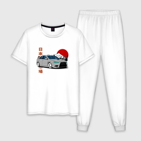 Мужская пижама хлопок с принтом Lancer Evolution X JDM в Тюмени, 100% хлопок | брюки и футболка прямого кроя, без карманов, на брюках мягкая резинка на поясе и по низу штанин
 | Тематика изображения на принте: 