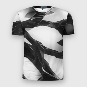 Мужская футболка 3D Slim с принтом Осколки кристалла, тёмная абстракция в Петрозаводске, 100% полиэстер с улучшенными характеристиками | приталенный силуэт, круглая горловина, широкие плечи, сужается к линии бедра | 