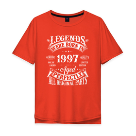 Мужская футболка хлопок Oversize с принтом Рожденный легендой в 1997 в Кировске, 100% хлопок | свободный крой, круглый ворот, “спинка” длиннее передней части | Тематика изображения на принте: 