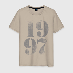 Мужская футболка хлопок с принтом Огромное потёртое число 1997 в Санкт-Петербурге, 100% хлопок | прямой крой, круглый вырез горловины, длина до линии бедер, слегка спущенное плечо. | 