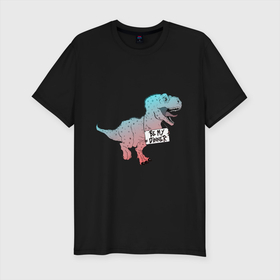 Мужская футболка хлопок Slim с принтом Голодный динозавр в Тюмени, 92% хлопок, 8% лайкра | приталенный силуэт, круглый вырез ворота, длина до линии бедра, короткий рукав | 