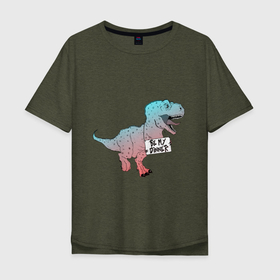 Мужская футболка хлопок Oversize с принтом Голодный динозавр в Тюмени, 100% хлопок | свободный крой, круглый ворот, “спинка” длиннее передней части | 