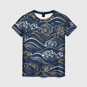 Женская футболка 3D с принтом Японский узор волны в Петрозаводске, 100% полиэфир ( синтетическое хлопкоподобное полотно) | прямой крой, круглый вырез горловины, длина до линии бедер | 