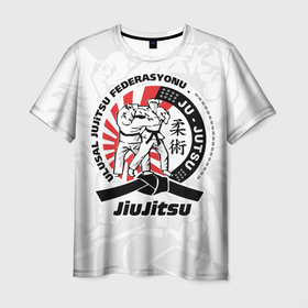 Мужская футболка 3D с принтом Jiujitsu emblem Джиу джитсу в Екатеринбурге, 100% полиэфир | прямой крой, круглый вырез горловины, длина до линии бедер | 