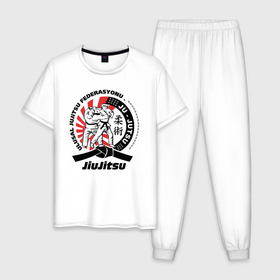 Мужская пижама хлопок с принтом Джиу джитсу Jiujitsu emblem в Екатеринбурге, 100% хлопок | брюки и футболка прямого кроя, без карманов, на брюках мягкая резинка на поясе и по низу штанин
 | 