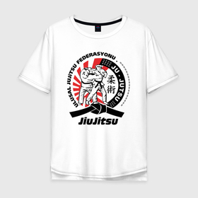 Мужская футболка хлопок Oversize с принтом Джиу джитсу Jiujitsu emblem в Кировске, 100% хлопок | свободный крой, круглый ворот, “спинка” длиннее передней части | Тематика изображения на принте: 