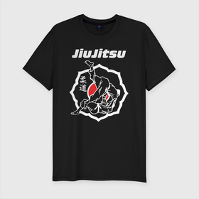 Мужская футболка хлопок Slim с принтом Jiu jitsu throw в Санкт-Петербурге, 92% хлопок, 8% лайкра | приталенный силуэт, круглый вырез ворота, длина до линии бедра, короткий рукав | 