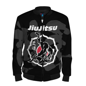 Мужской бомбер 3D с принтом Jiu jitsu throw logo в Екатеринбурге, 100% полиэстер | застегивается на молнию, по бокам два кармана без застежек, по низу бомбера и на воротнике - эластичная резинка | 