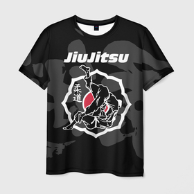 Мужская футболка 3D с принтом Jiu jitsu throw logo в Петрозаводске, 100% полиэфир | прямой крой, круглый вырез горловины, длина до линии бедер | 