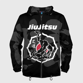 Мужская ветровка 3D с принтом Jiu jitsu throw logo в Екатеринбурге, 100% полиэстер | подол и капюшон оформлены резинкой с фиксаторами, два кармана без застежек по бокам, один потайной карман на груди | 