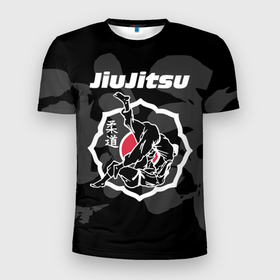 Мужская футболка 3D Slim с принтом Jiu jitsu throw logo в Тюмени, 100% полиэстер с улучшенными характеристиками | приталенный силуэт, круглая горловина, широкие плечи, сужается к линии бедра | 