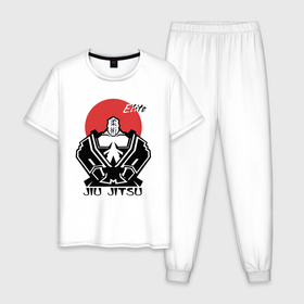 Мужская пижама хлопок с принтом Jiu Jitsu red sun logo , 100% хлопок | брюки и футболка прямого кроя, без карманов, на брюках мягкая резинка на поясе и по низу штанин
 | Тематика изображения на принте: 