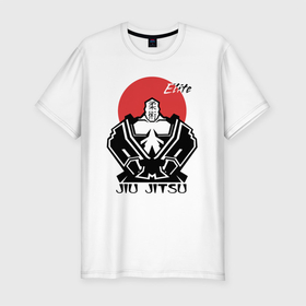 Мужская футболка хлопок Slim с принтом Jiu Jitsu red sun logo в Петрозаводске, 92% хлопок, 8% лайкра | приталенный силуэт, круглый вырез ворота, длина до линии бедра, короткий рукав | 