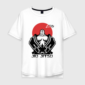 Мужская футболка хлопок Oversize с принтом Jiu Jitsu red sun logo в Санкт-Петербурге, 100% хлопок | свободный крой, круглый ворот, “спинка” длиннее передней части | 