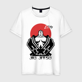 Мужская футболка хлопок с принтом Jiu Jitsu red sun logo в Петрозаводске, 100% хлопок | прямой крой, круглый вырез горловины, длина до линии бедер, слегка спущенное плечо. | 