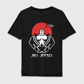 Мужская футболка хлопок Oversize с принтом Jiu Jitsu red sun в Белгороде, 100% хлопок | свободный крой, круглый ворот, “спинка” длиннее передней части | 