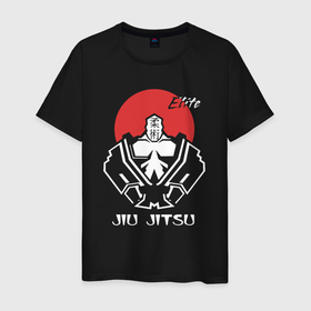 Мужская футболка хлопок с принтом Jiu Jitsu red sun в Новосибирске, 100% хлопок | прямой крой, круглый вырез горловины, длина до линии бедер, слегка спущенное плечо. | 