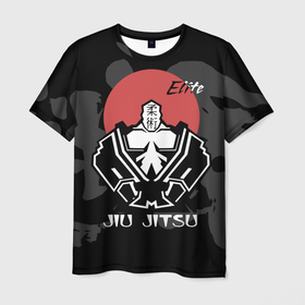 Мужская футболка 3D с принтом Jiu Jitsu red sun logo в Белгороде, 100% полиэфир | прямой крой, круглый вырез горловины, длина до линии бедер | 