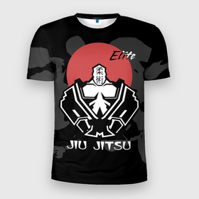 Мужская футболка 3D Slim с принтом Jiu Jitsu red sun logo в Петрозаводске, 100% полиэстер с улучшенными характеристиками | приталенный силуэт, круглая горловина, широкие плечи, сужается к линии бедра | 