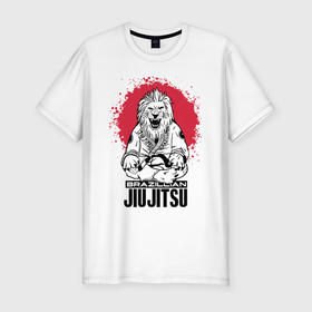 Мужская футболка хлопок Slim с принтом Jiu Jitsu red sun Brazil , 92% хлопок, 8% лайкра | приталенный силуэт, круглый вырез ворота, длина до линии бедра, короткий рукав | Тематика изображения на принте: 
