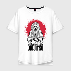 Мужская футболка хлопок Oversize с принтом Jiu Jitsu red sun Brazil в Белгороде, 100% хлопок | свободный крой, круглый ворот, “спинка” длиннее передней части | 