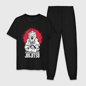 Мужская пижама хлопок с принтом Jiu Jitsu red sun Brazil logo в Курске, 100% хлопок | брюки и футболка прямого кроя, без карманов, на брюках мягкая резинка на поясе и по низу штанин
 | 