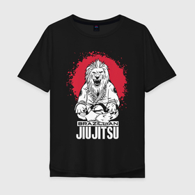Мужская футболка хлопок Oversize с принтом Jiu Jitsu red sun Brazil logo в Санкт-Петербурге, 100% хлопок | свободный крой, круглый ворот, “спинка” длиннее передней части | 
